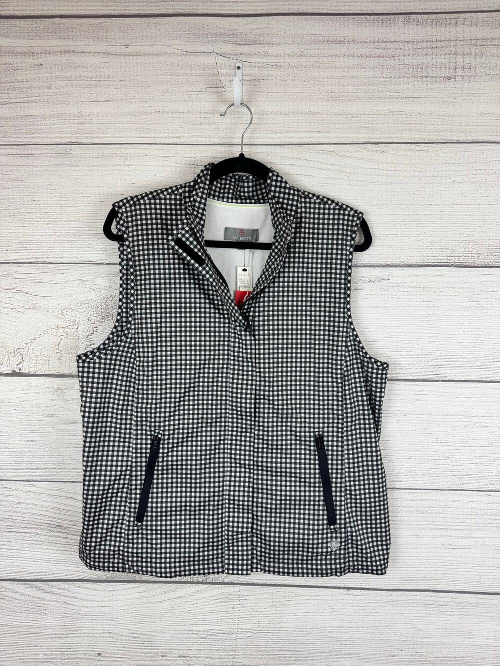 Talbots Women's White Black Gingham Sleeveless Vest Size Large